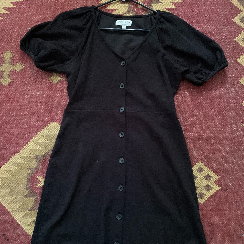 Little Black Madewell Dress with Puffed Sleeves